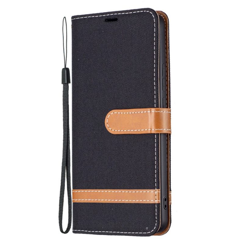 Flip Case Xiaomi Redmi Note 11 Pro Plus 5G Suojaketju Kuori Kangas- Ja Nahkaefektihihna