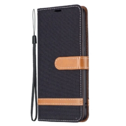 Flip Case Xiaomi Redmi Note 11 Pro Plus 5G Suojaketju Kuori Kangas- Ja Nahkaefektihihna