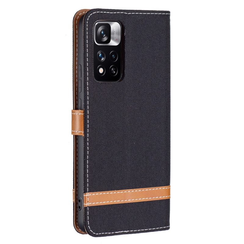 Flip Case Xiaomi Redmi Note 11 Pro Plus 5G Suojaketju Kuori Kangas- Ja Nahkaefektihihna