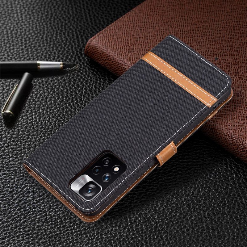 Flip Case Xiaomi Redmi Note 11 Pro Plus 5G Suojaketju Kuori Kangas- Ja Nahkaefektihihna