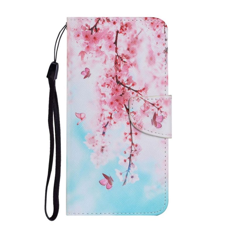 Flip Case Xiaomi Redmi Note 11 Pro Plus 5G Suojaketju Kuori Red Branches Hihnalla