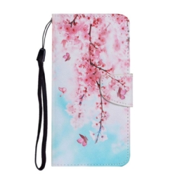 Flip Case Xiaomi Redmi Note 11 Pro Plus 5G Suojaketju Kuori Red Branches Hihnalla