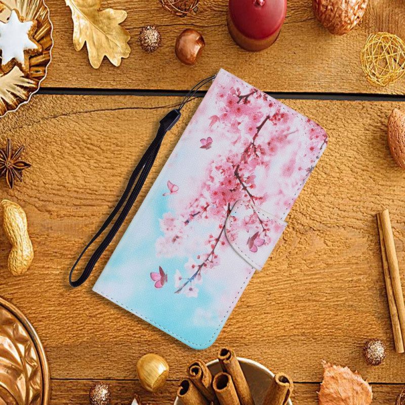 Flip Case Xiaomi Redmi Note 11 Pro Plus 5G Suojaketju Kuori Red Branches Hihnalla