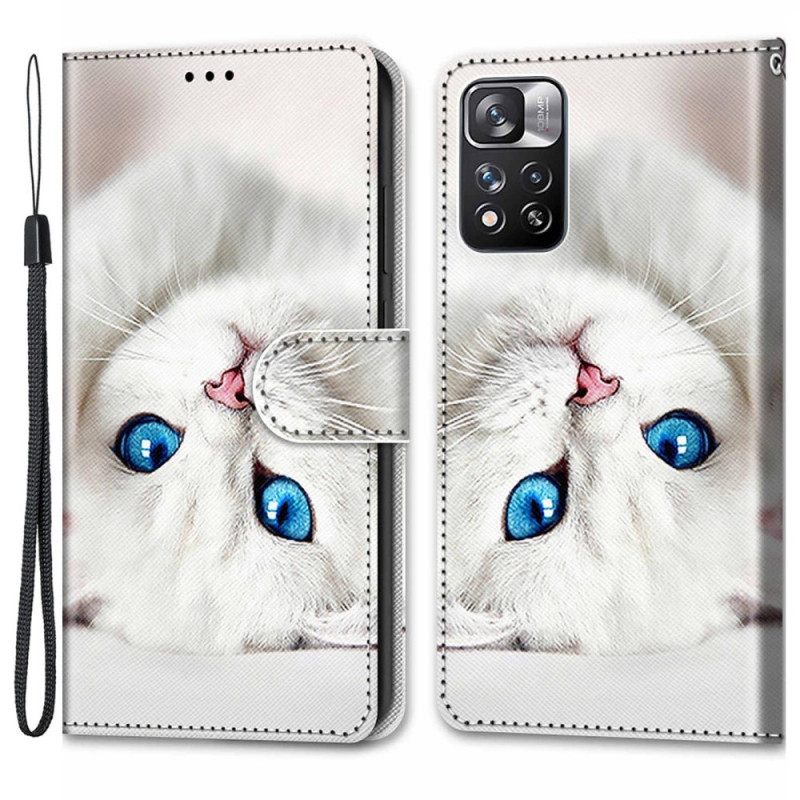 Flip Case Xiaomi Redmi Note 11 Pro Plus 5G Suojaketju Kuori Valkoinen Stringikissa