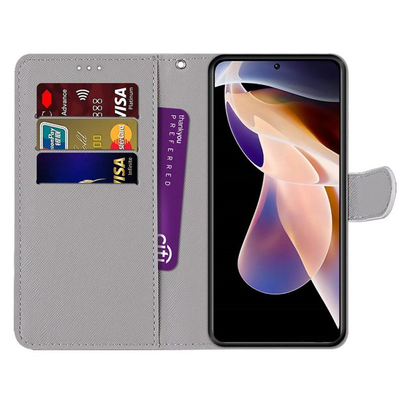 Flip Case Xiaomi Redmi Note 11 Pro Plus 5G Suojaketju Kuori Valkoinen Stringikissa