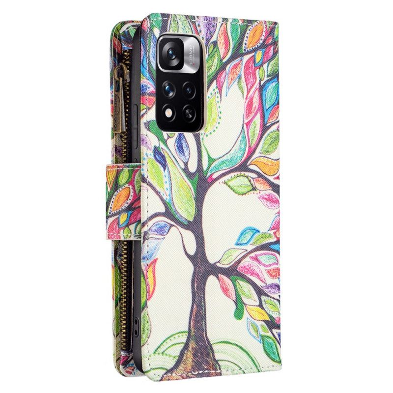 Flip Case Xiaomi Redmi Note 11 Pro Plus 5G Vetoketjullinen Puutasku