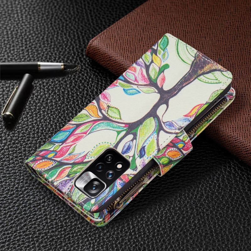 Flip Case Xiaomi Redmi Note 11 Pro Plus 5G Vetoketjullinen Puutasku