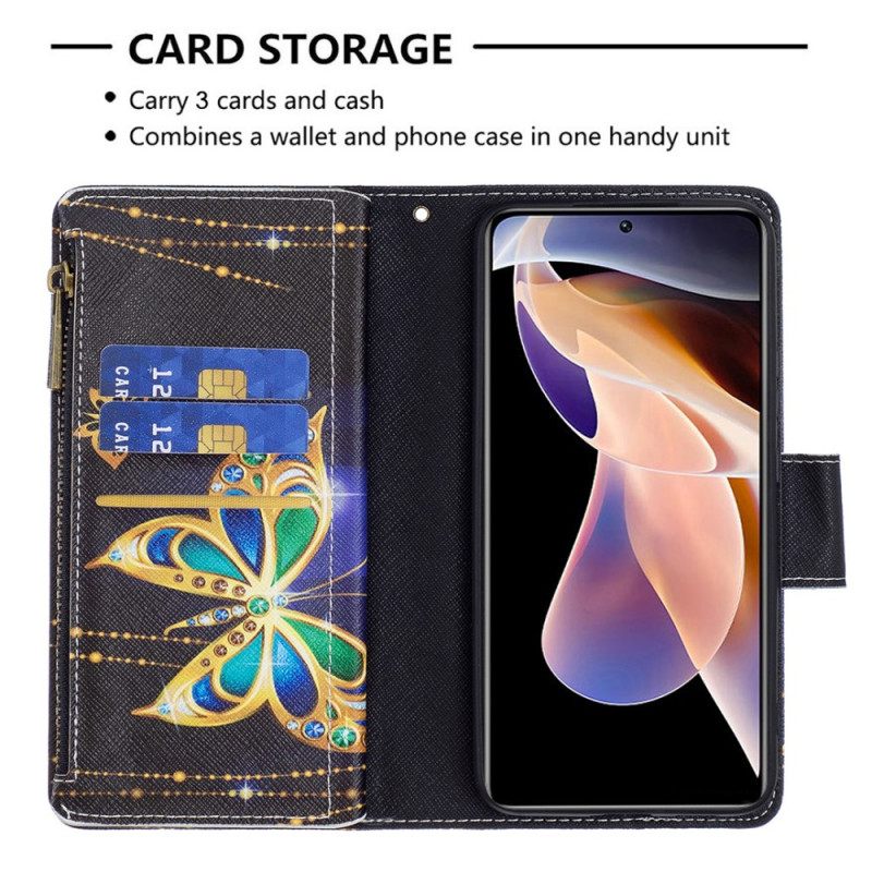 Kotelot Xiaomi Redmi Note 11 Pro Plus 5G Royal Butterfly Vetoketjullinen Pussi