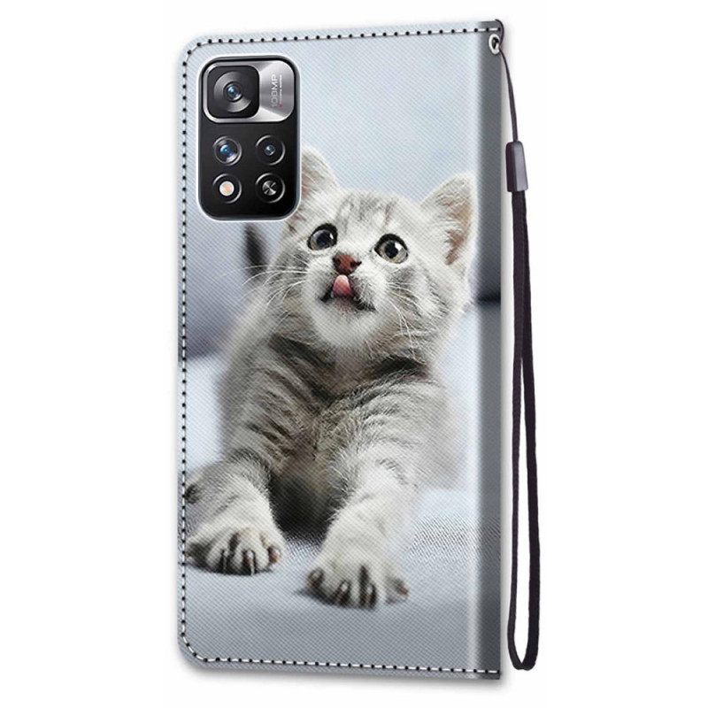 Kotelot Xiaomi Redmi Note 11 Pro Plus 5G Suojaketju Kuori Grey Strappy Kitten