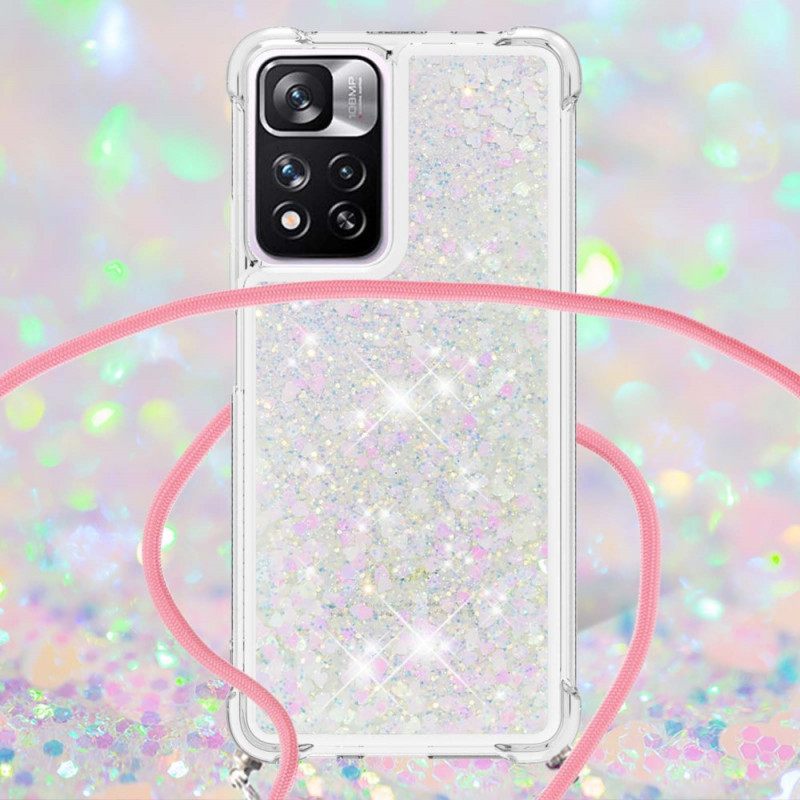 Kuori Xiaomi Redmi Note 11 Pro Plus 5G Kiristysnyörillä Kiristysnauha Glitter Design