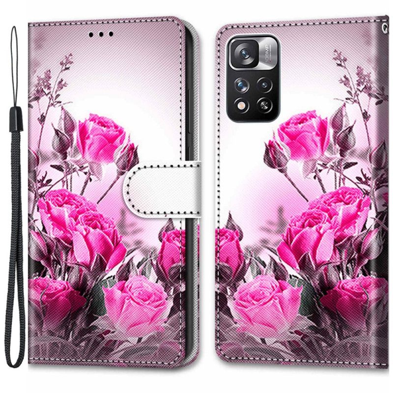 Nahkakotelo Xiaomi Redmi Note 11 Pro Plus 5G Suojaketju Kuori Strap Flowers