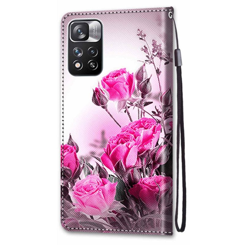 Nahkakotelo Xiaomi Redmi Note 11 Pro Plus 5G Suojaketju Kuori Strap Flowers