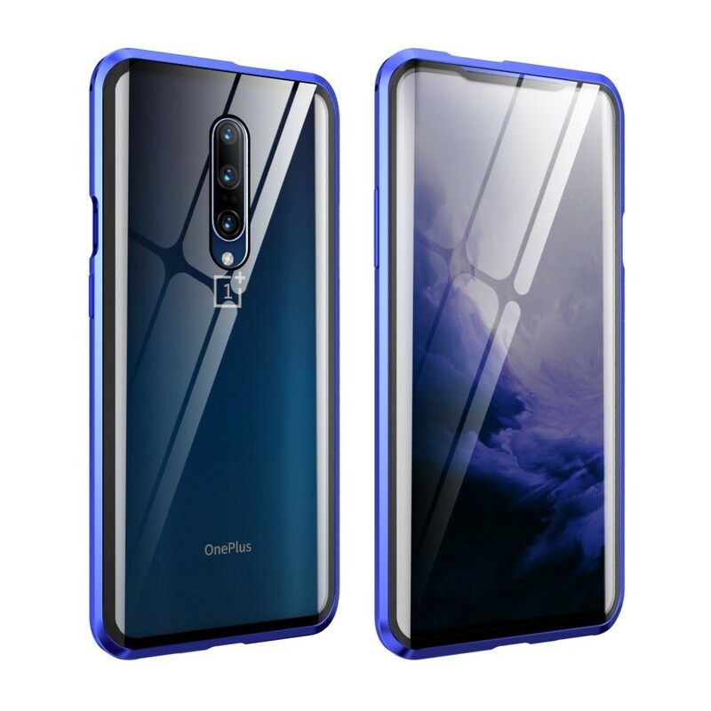 Flip Case OnePlus 7 Pro Karkaistu Lasi Ja Metallireunat