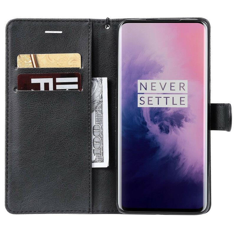 Nahkakotelo OnePlus 7 Pro Suojaketju Kuori Nahkainen Efektihihna