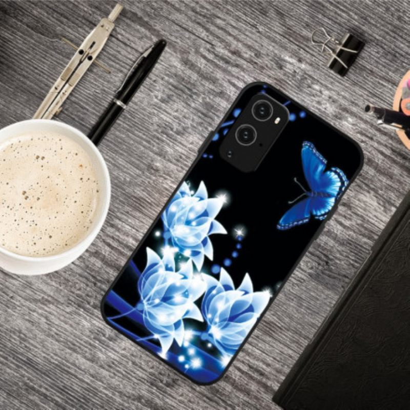 Kuori OnePlus 9 Pro Butterfly Ja Blue Flowers