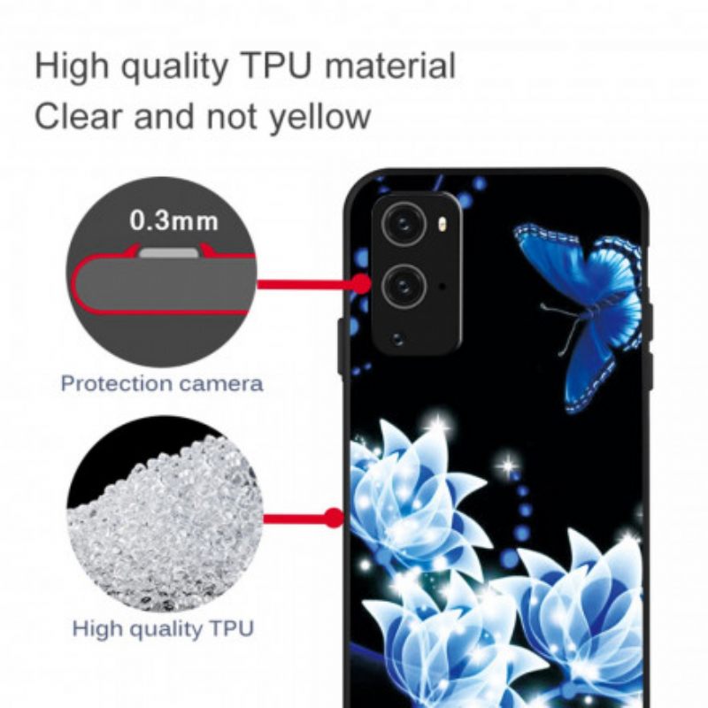 Kuori OnePlus 9 Pro Butterfly Ja Blue Flowers