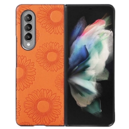 Case Samsung Galaxy Z Fold 4 Keinonahalla Päällystetty Auringonkukkakuvio