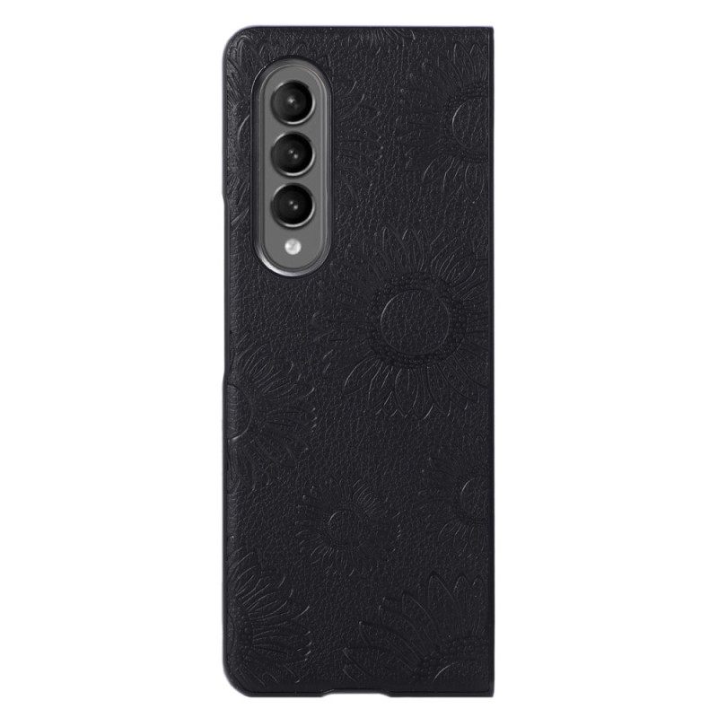 Case Samsung Galaxy Z Fold 4 Keinonahalla Päällystetty Auringonkukkakuvio