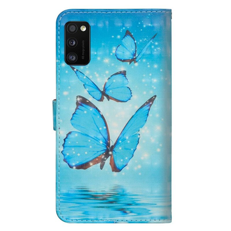 Kotelot Samsung Galaxy A41 Flying Blue Butterflies