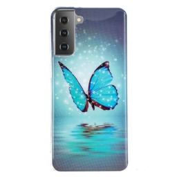 Case Samsung Galaxy S21 5G Fluoresoiva Sininen Perhonen