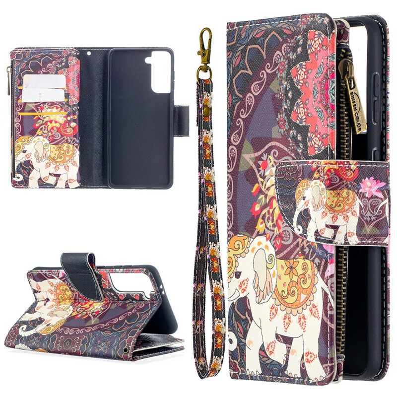 Flip Case Samsung Galaxy S21 5G Elephant Vetoketjutasku