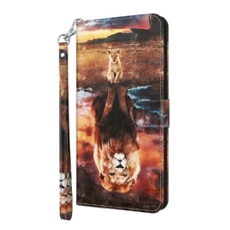 Flip Case Samsung Galaxy S21 5G Light Spot Lion Kaulanauhalla