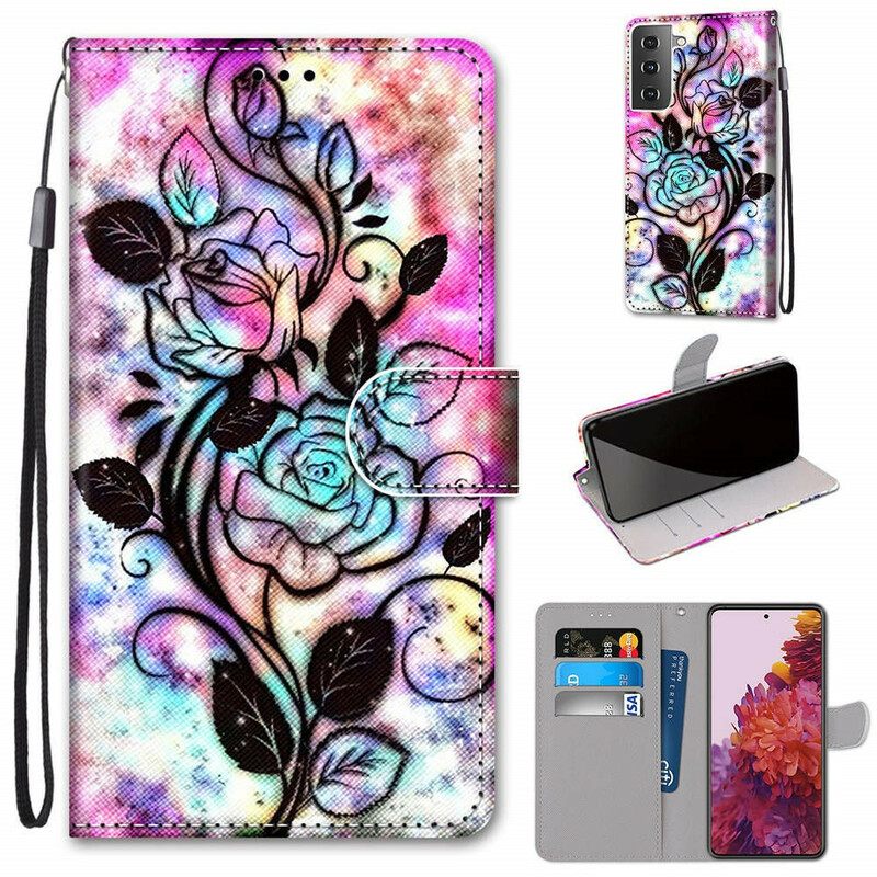 Kotelot Samsung Galaxy S21 5G Neon Flowers