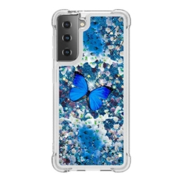 Kuori Samsung Galaxy S21 5G Glitter Blue Butterflies