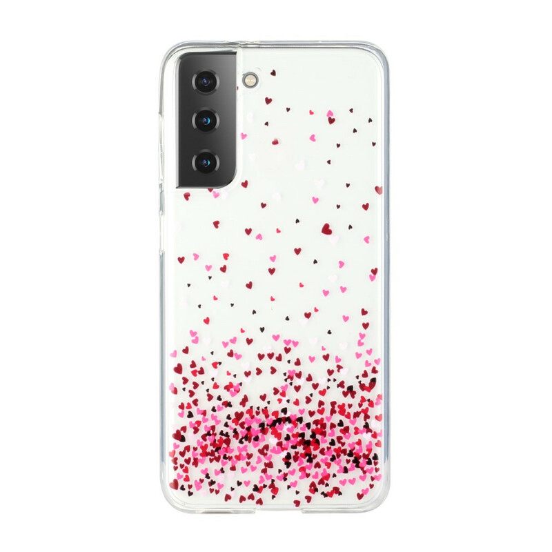 Kuori Samsung Galaxy S21 5G Transparent Multiple Hearts