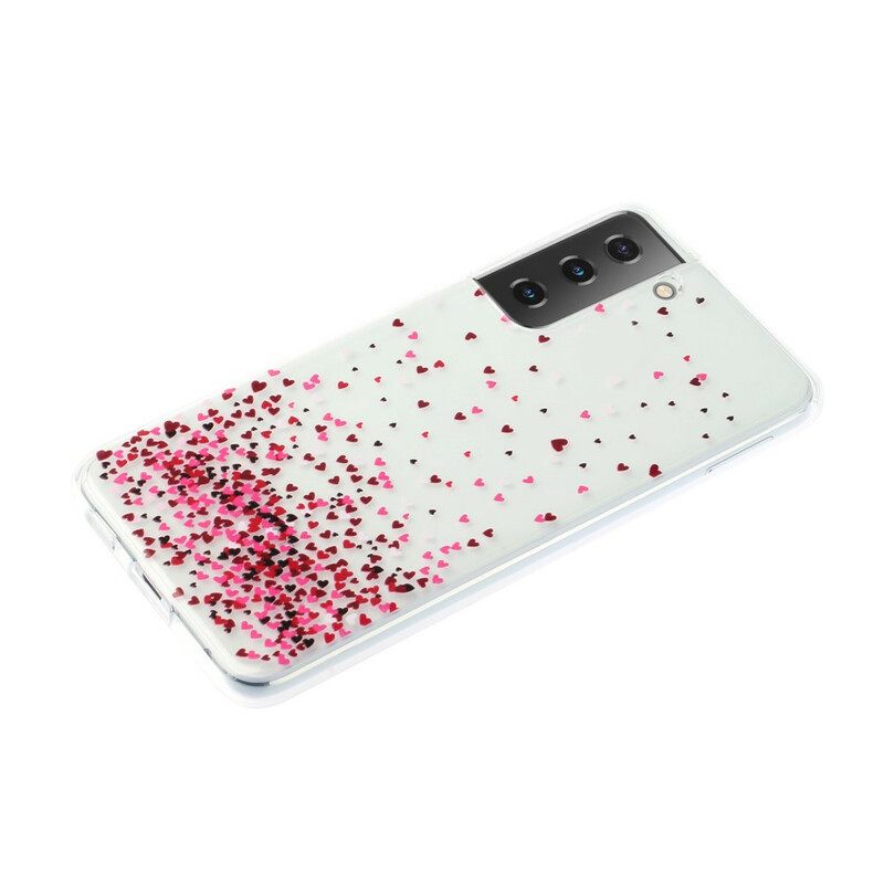 Kuori Samsung Galaxy S21 5G Transparent Multiple Hearts