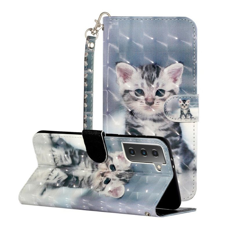 Nahkakotelo Samsung Galaxy S21 5G Suojaketju Kuori Kitten Light Strap Kohdevalot