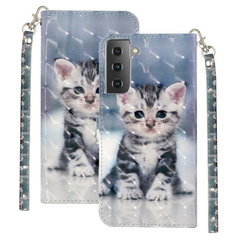 Nahkakotelo Samsung Galaxy S21 5G Suojaketju Kuori Kitten Light Strap Kohdevalot