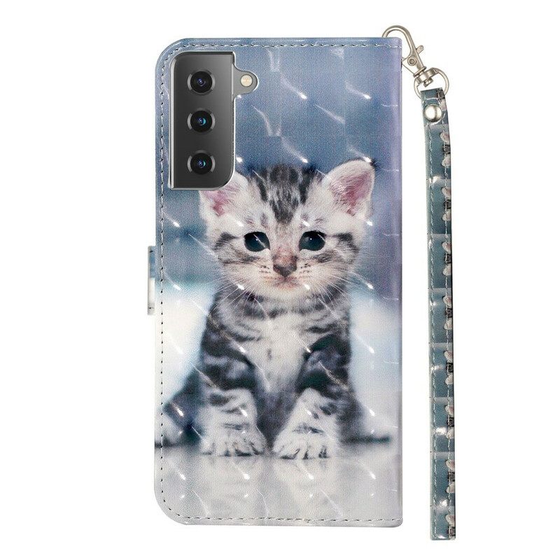 Nahkakotelo Samsung Galaxy S21 5G Suojaketju Kuori Kitten Light Strap Kohdevalot