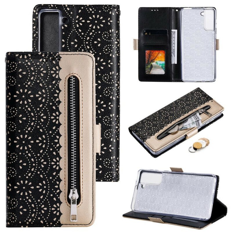 Nahkakotelo Samsung Galaxy S21 5G Suojaketju Kuori Lace Strap Kolikkokukkaro