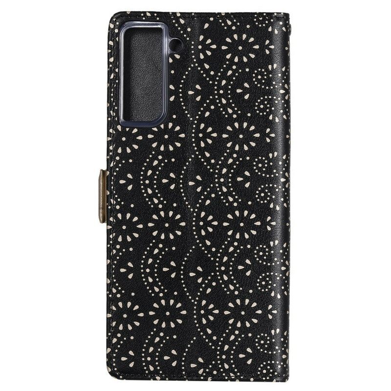 Nahkakotelo Samsung Galaxy S21 5G Suojaketju Kuori Lace Strap Kolikkokukkaro