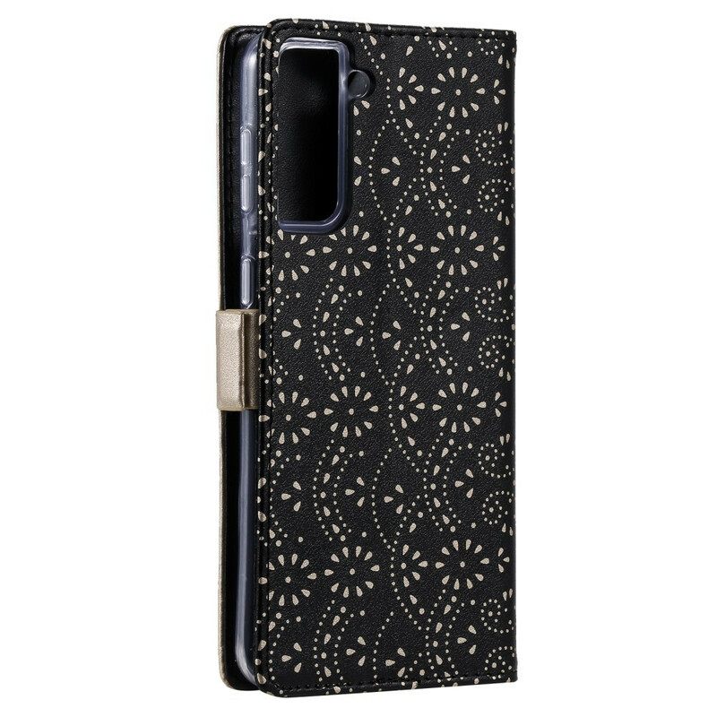 Nahkakotelo Samsung Galaxy S21 5G Suojaketju Kuori Lace Strap Kolikkokukkaro