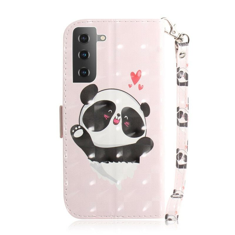 Nahkakotelo Samsung Galaxy S21 5G Suojaketju Kuori Panda Kaulanauhalla