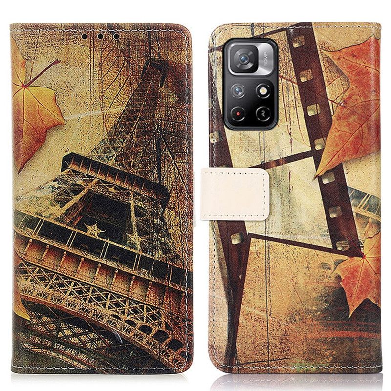 Flip Case Poco M4 Pro 5G Eiffel-torni Syksyllä