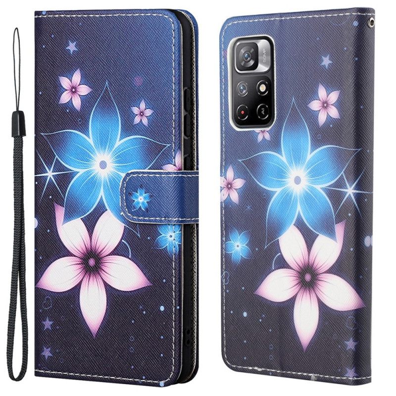 Flip Case Poco M4 Pro 5G Suojaketju Kuori Lunar Strap Flowers