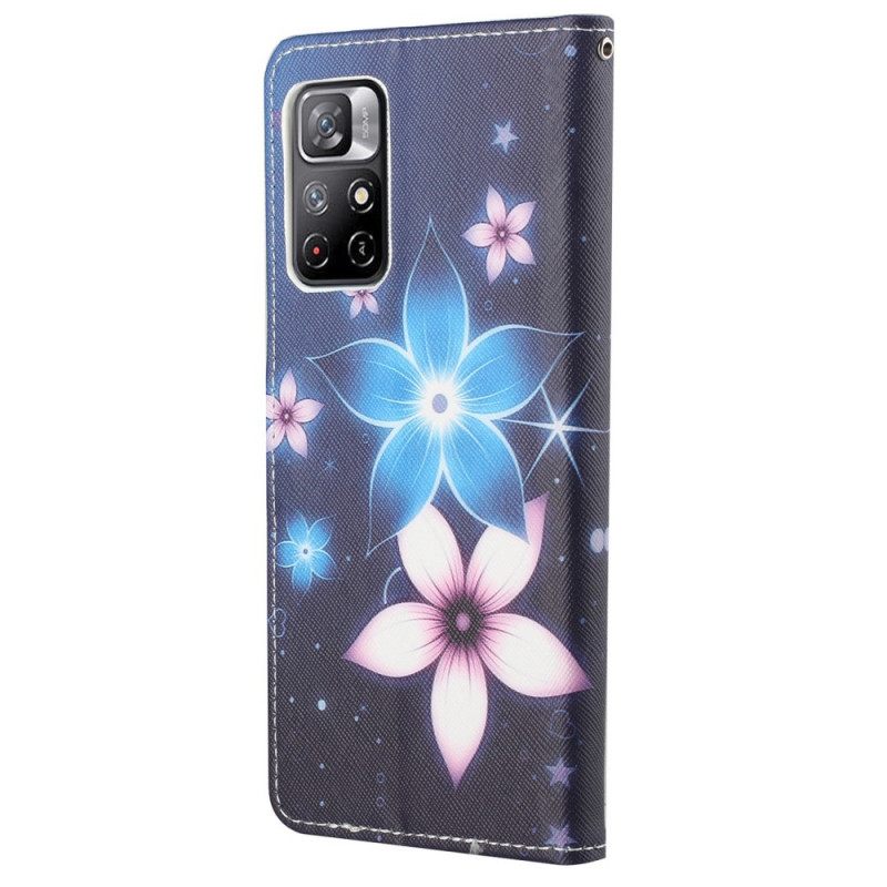 Flip Case Poco M4 Pro 5G Suojaketju Kuori Lunar Strap Flowers