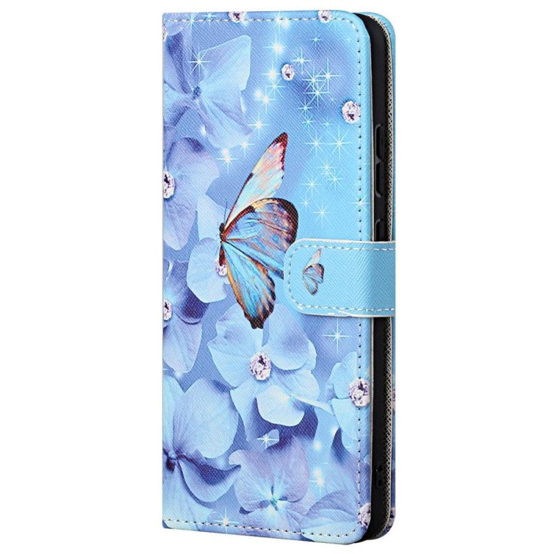 Kotelot Poco M4 Pro 5G Suojaketju Kuori Diamond Butterflies Hihnalla