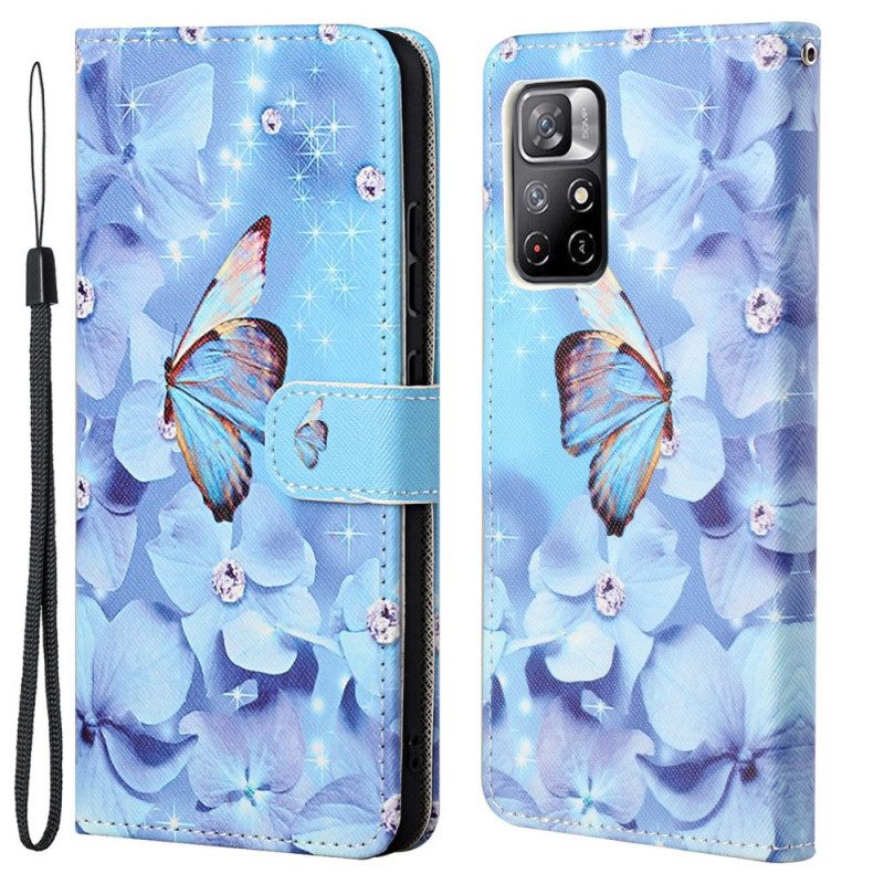 Kotelot Poco M4 Pro 5G Suojaketju Kuori Diamond Butterflies Hihnalla