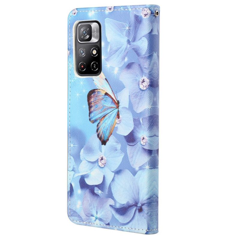 Kotelot Poco M4 Pro 5G Suojaketju Kuori Diamond Butterflies Hihnalla