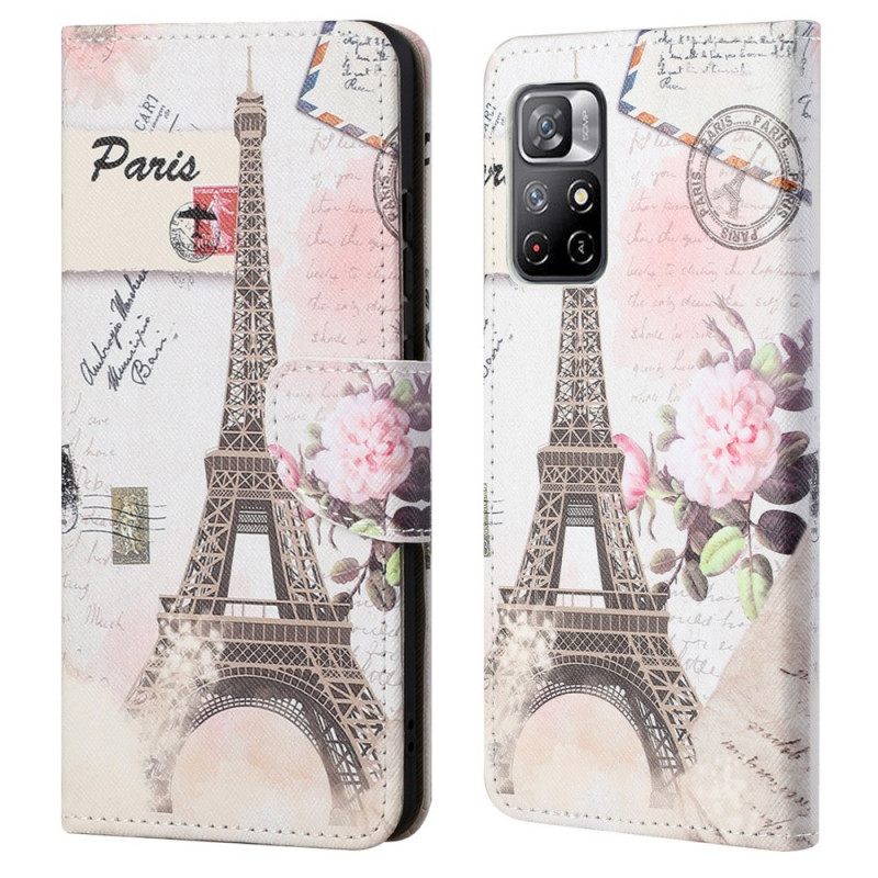 Nahkakotelo Poco M4 Pro 5G Retro Eiffel-torni