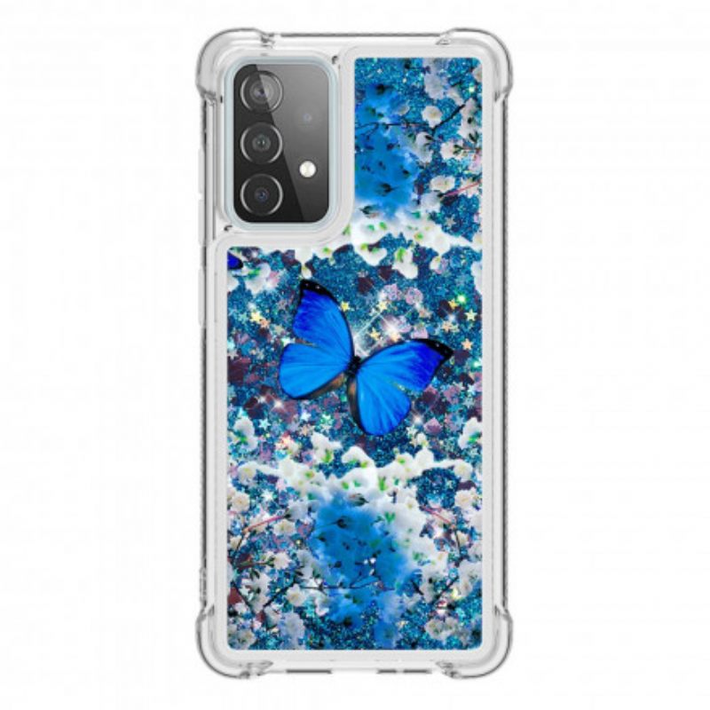 Kuori Samsung Galaxy A52 4G / A52 5G / A52s 5G Glitter Blue Butterflies