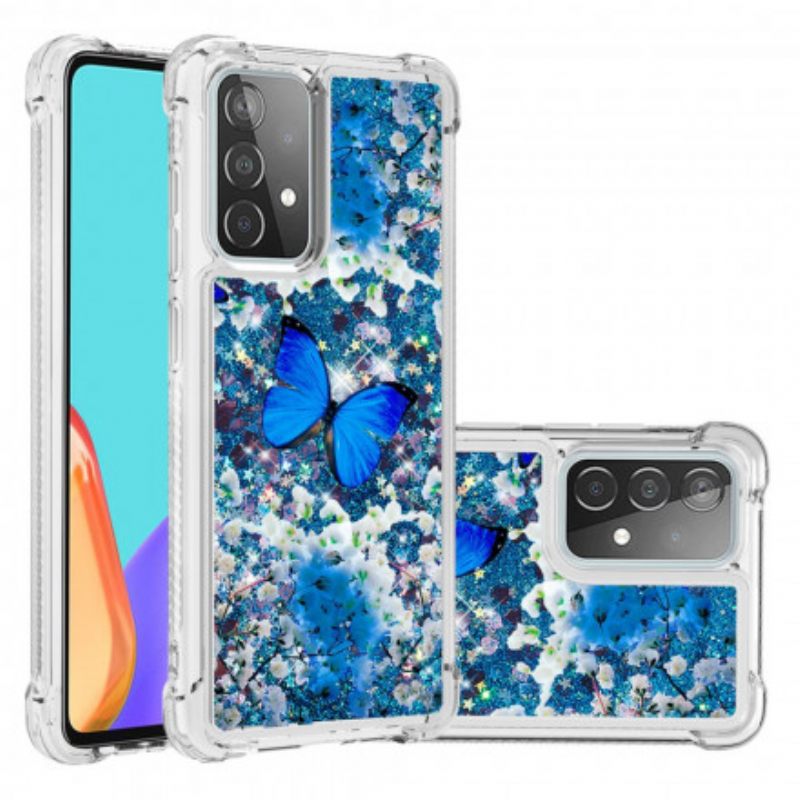 Kuori Samsung Galaxy A52 4G / A52 5G / A52s 5G Glitter Blue Butterflies