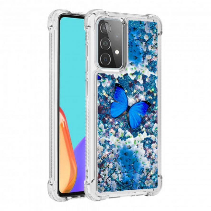 Kuori Samsung Galaxy A52 4G / A52 5G / A52s 5G Glitter Blue Butterflies