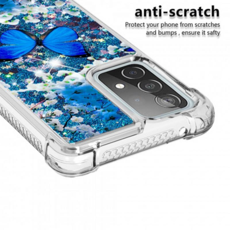 Kuori Samsung Galaxy A52 4G / A52 5G / A52s 5G Glitter Blue Butterflies