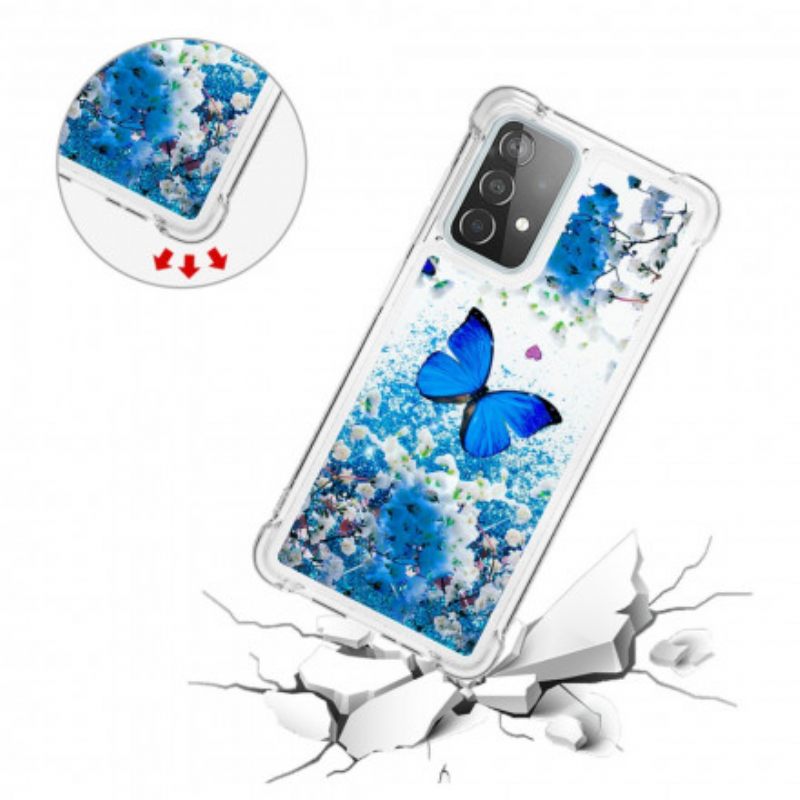 Kuori Samsung Galaxy A52 4G / A52 5G / A52s 5G Glitter Blue Butterflies