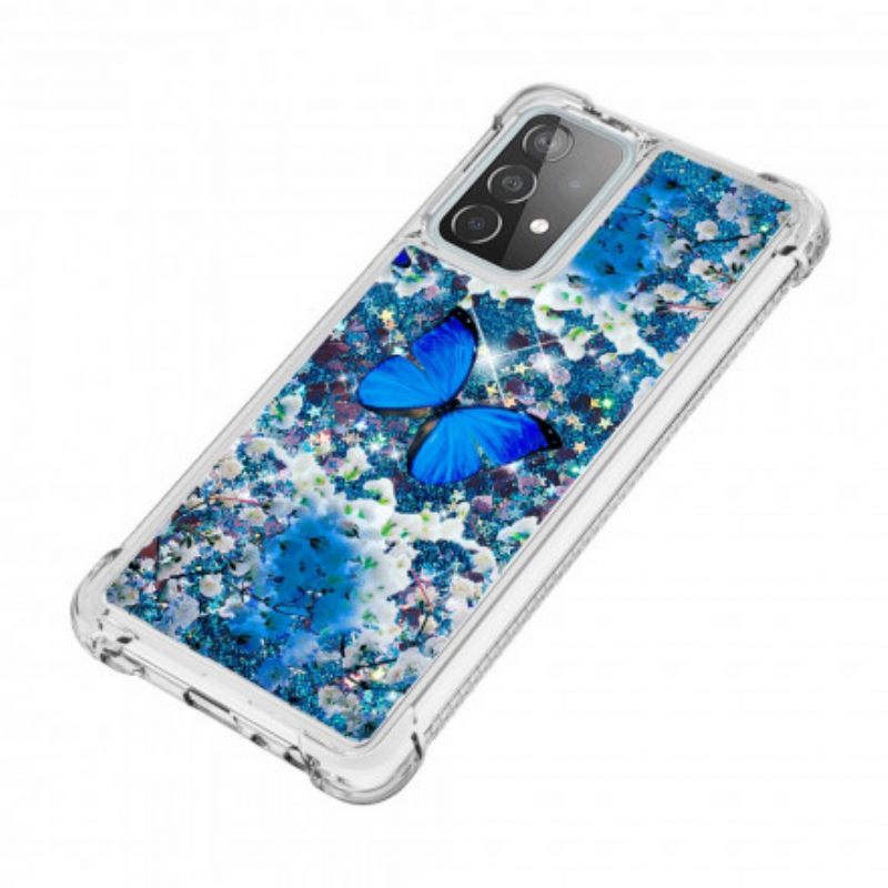 Kuori Samsung Galaxy A52 4G / A52 5G / A52s 5G Glitter Blue Butterflies